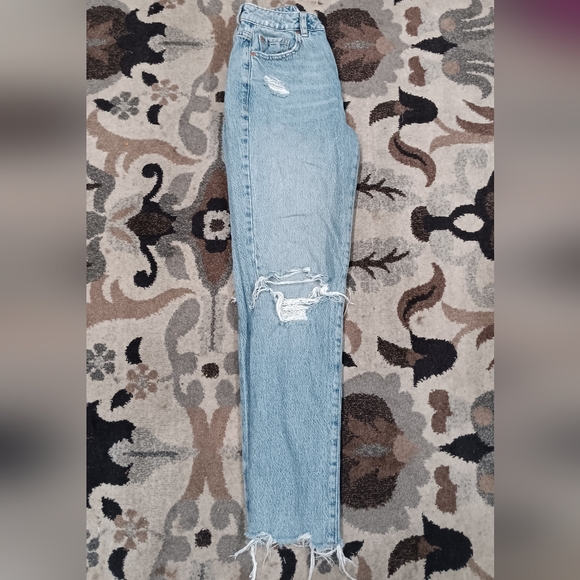 Garage Mom Jeans Size 0 Distressed Ripped High Rise Grunge Raw Hem Cotton 24x27 - Picture 4 of 12